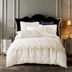 Svetanya белый вышитый роскошное постельное белье Queen King Размеры постельное белье 100% Египетский хлопок постельного белья