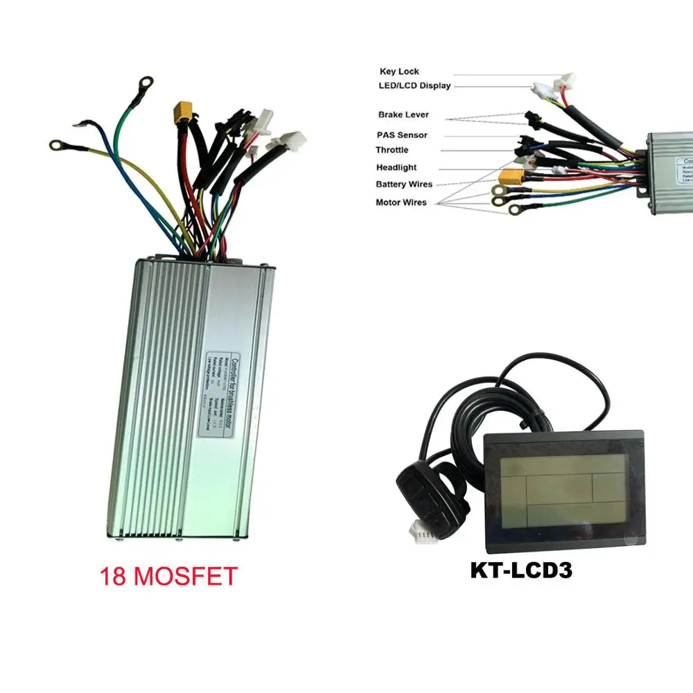 Ebike 45A 48V 1500 W/2000 W DC бесщеточный велосипед 18 Mosfet Электрический контроллер двигателя с KT LCD3 diplay панелью