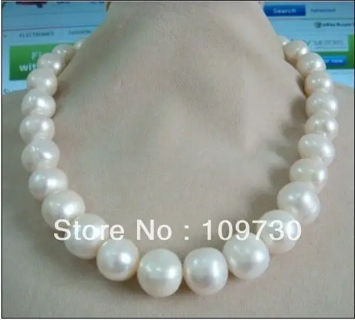 

Jewelry 001468 13-15mm natural Australian south sea white pearl necklace 18inch 14KGP 5.5