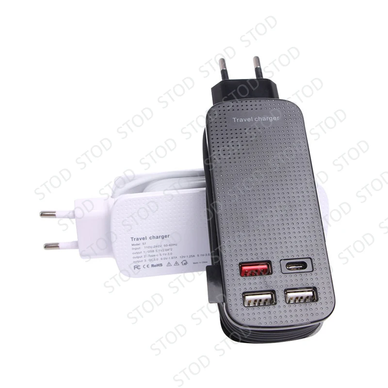 STOD 4 порта USB зарядное устройство 50 Вт Быстрая зарядка 3 0 Тип C QC3.0 для Samsung Huawei LG