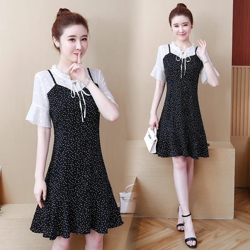

plus size L-5XL XXL XXXL 3XL XXXXL 4XL 5XL dress blouses blusas fat dots womens summer Patchwork loose Casual dresses for woman