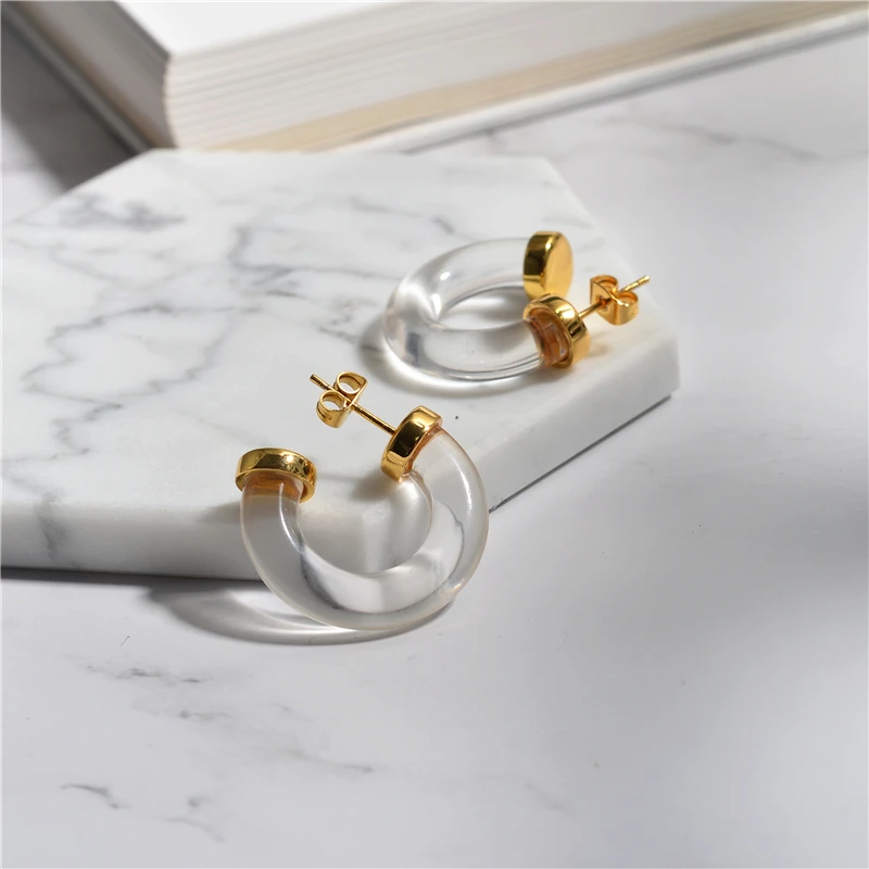 

Transparent resin semicircular C-shaped earrings European and American designers exaggerating temperament internet celebrities