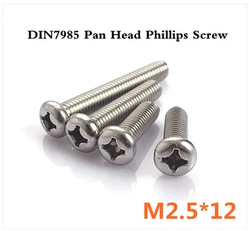

100pcs/lot DIN7985 M2.5*12 Stainless Steel A2 Pan Head Phillips (Cross recessed pan head) Screw