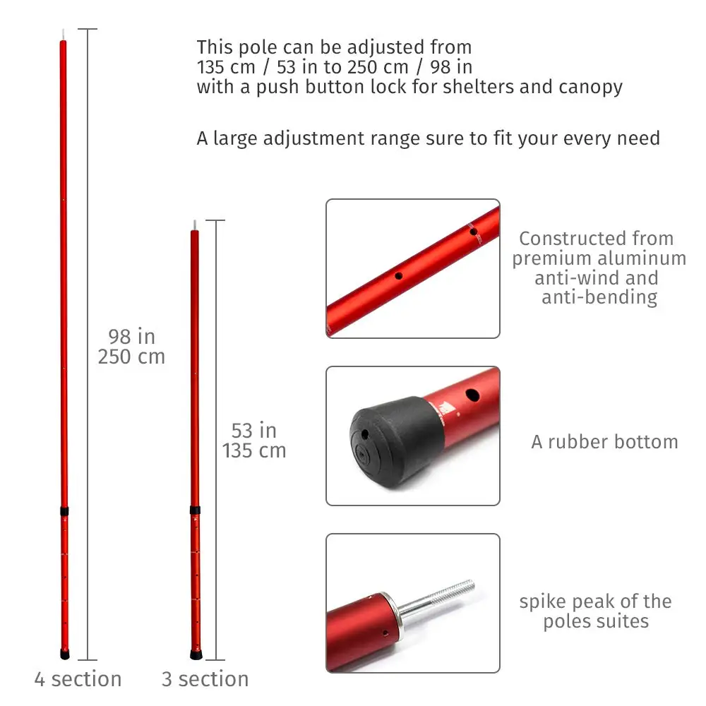 GeerTop Алюминий Регулируемый шест для палатки телескопическая брезент полюсов Кемпинг Аксессуары тент опорные стержни для приготовления пищи на воздухе гамак для путешествий