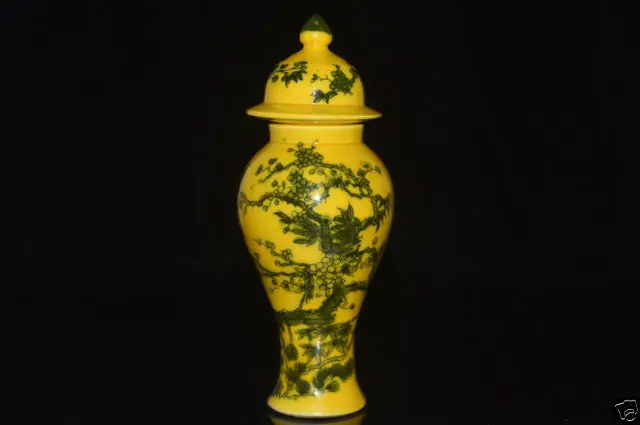 섬세한 중국 손으로 그린 노란색 도자기 매화 꽃 용기/항아리