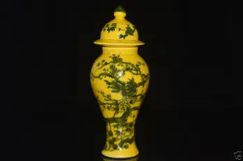 

Delicate Chinese Hand Painted Yellow Porcelain Plum flower Canister / Jar