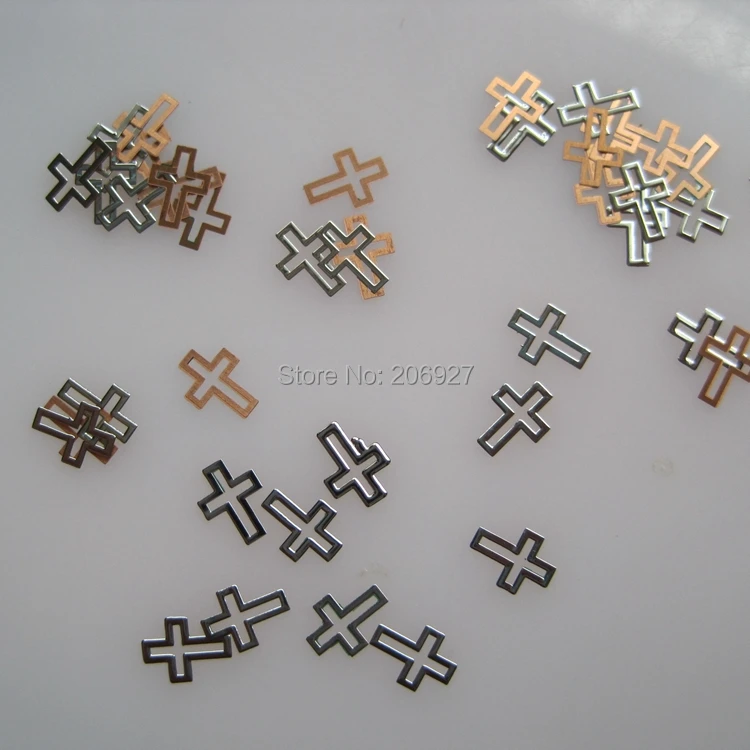 MS212 1 100pcs Silver Cute Cross Metal Sticker Nail Art Metal Sticker
