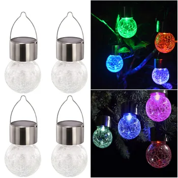

1/4PCS Solar Hanging LED Light Mosaic Crackle Glass Globe LED Garden Lights Pendant Lamp Color Change Lantern Lamparas 35AP11