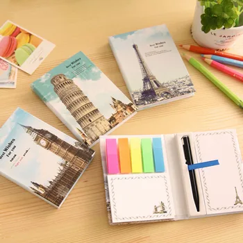 

Cute Sticky Notes Memo Pad Daily Post It Kawaii Notebook with a Ballpoint Pen School Stationery Set Office Supplies Notepad