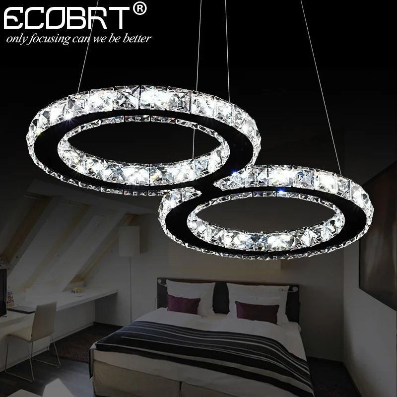 ECOBRT LED Crystal Pendant Lights 24W Creative Restaurant Cord Pendant Lighting Fixture Modern Style Cool White 110-240V AC
