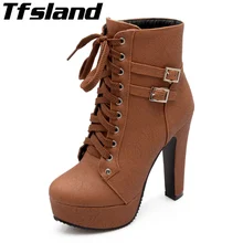 Похожие продукты Женские Ботильоны на весну и осень, женские сапоги на высоком каблуке с Кожаные туфли со шнуровкой с двойной пряжкой на толстом каблуке обувь на платформе для любителей ходьбы