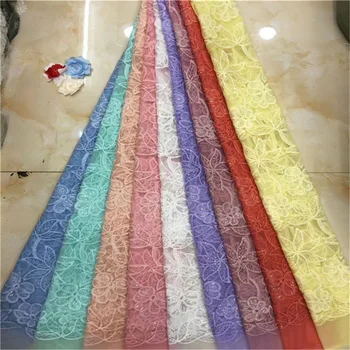 

2019 New Design nigerian lace fabric high quality flower applique embroidery tulle lace 3D african lace fabric for women yellow
