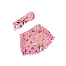 Children’s Clothing Girls Shorts pink Dot Baby Girls shorts Overalls Cute Kids Clothes Girl Bottoms with bow headband 5set/lot