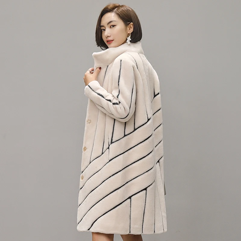 Striped Coat Mouton Coat for Woman female tonfur Fur Coat Women's winter jackets real fur women's fur coats 100% wool 2018