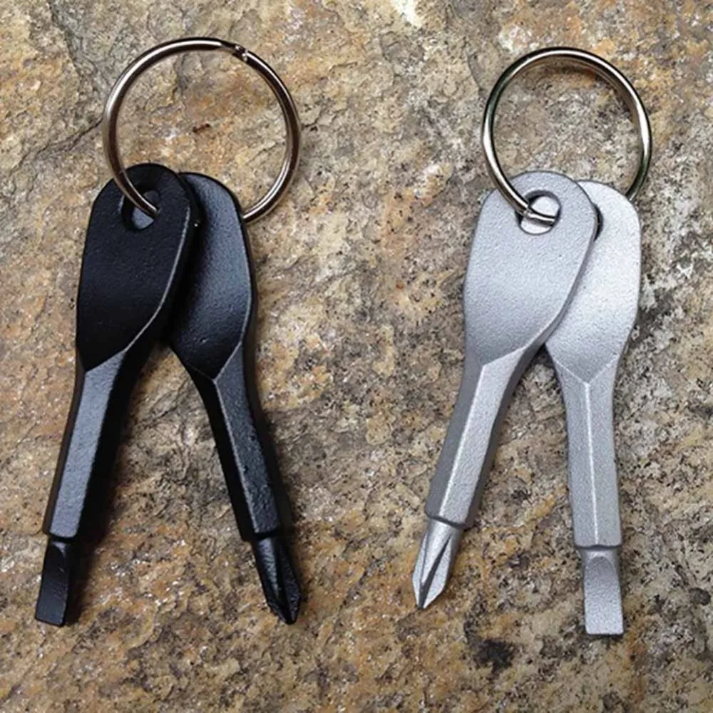 

2Pcs Stainless Steel Multi Tools Key Ring EDC Screwdriver Set Pocket Outdoor Tool Set Multitool Keychain Sliver Black
