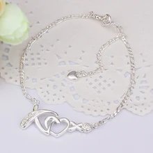 New Arrival!!Wholesale 925 Sterling Silver Anklets,925 Silver Fashion Jewelry,Fashion Zircon heart X Charm Anklet SMTA002