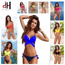 Bather DA HAI Bikini 2017 new swimwear women 23 color cross printing pure color swimsuit bikini set bikinis 2017 mujer biquini