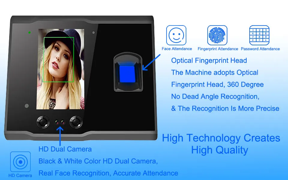 Eseye Биометрия лица распознавания лиц управление доступом посещаемости системы USB считыватель отпечатков пальцев Card Password работника устройства