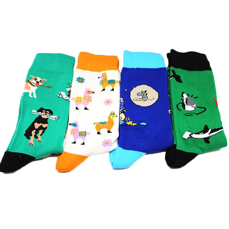[COSPLACOOL] Цветные подарочные мужские носки с милой собачкой, чашкой, рыбой, слоном, Вселенной, в горошек, птицами, Креативные мужские носки унисекс, носки для скейтбординга