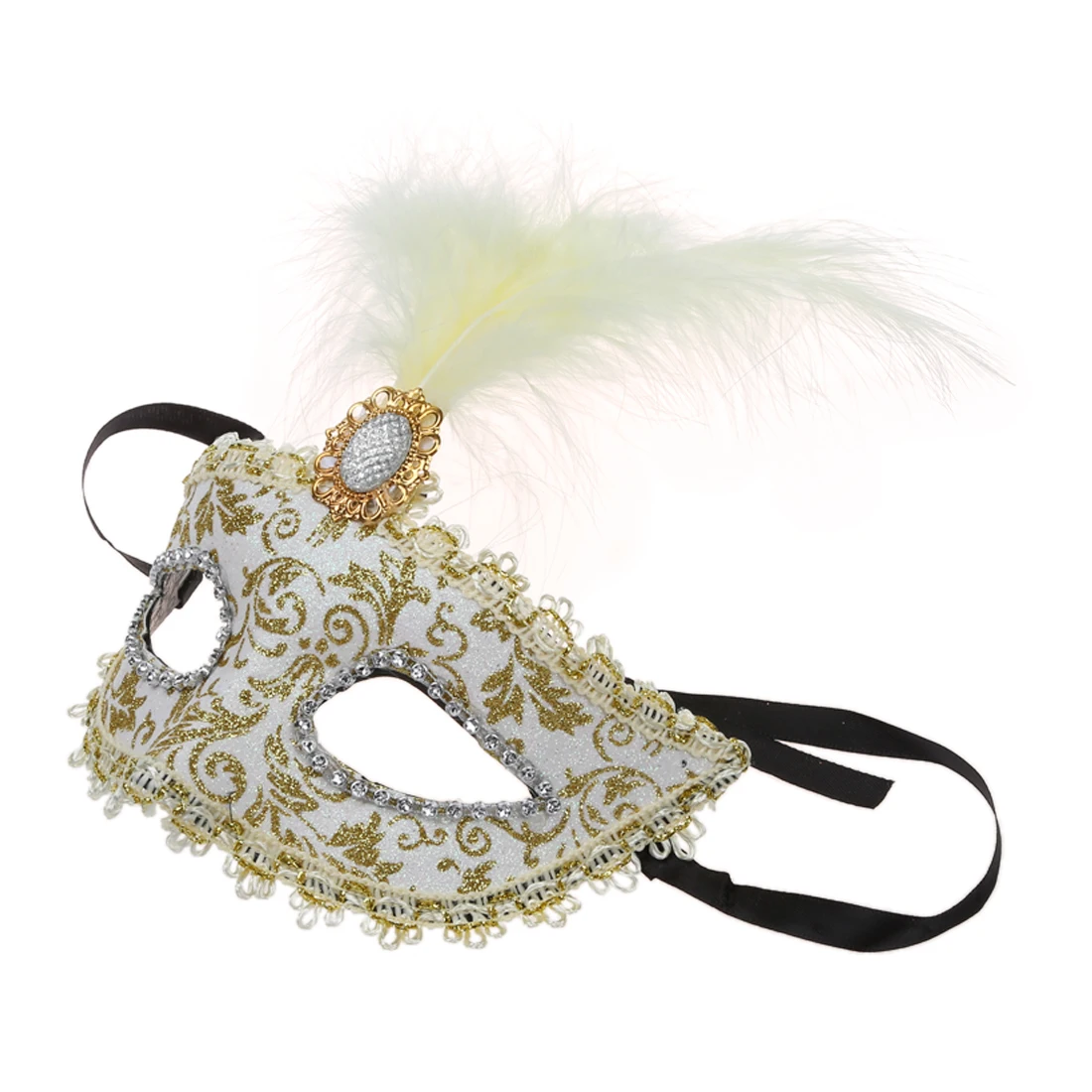 

Mask Mask with Feathers Venetian Style White Gold X Carnival Party