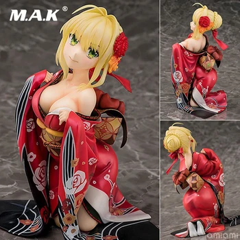 

17CM Sexy PVC Anime Figure Fate EXTELLA Saber Nero Claudius Kimono Red Bathrobe Kneeling Version for Collelction Toys With Box