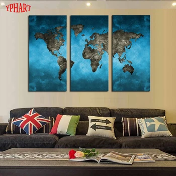

Unframed 3 Panels Abstract Blue Map Landscape HD Picture Canvas Print Painting Modern Canvas Wall Art Gift For Home Decoration