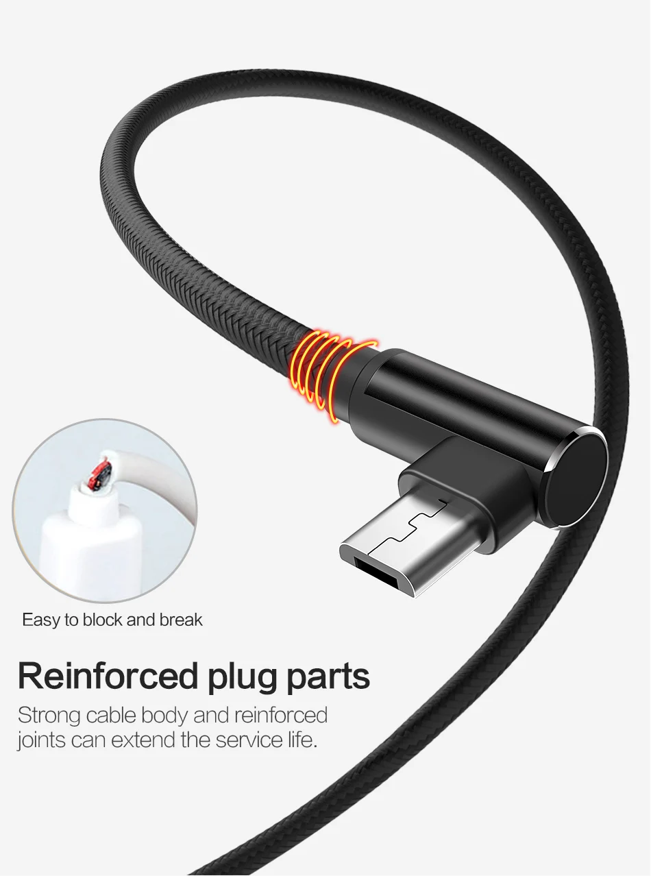 SmartDevil Micro USB кабель 2A кабель передачи данных для быстрой зарядки Плетеный 90 градусов USB Кабель зарядного устройства для samsung huawei Xiaomi LG планшета