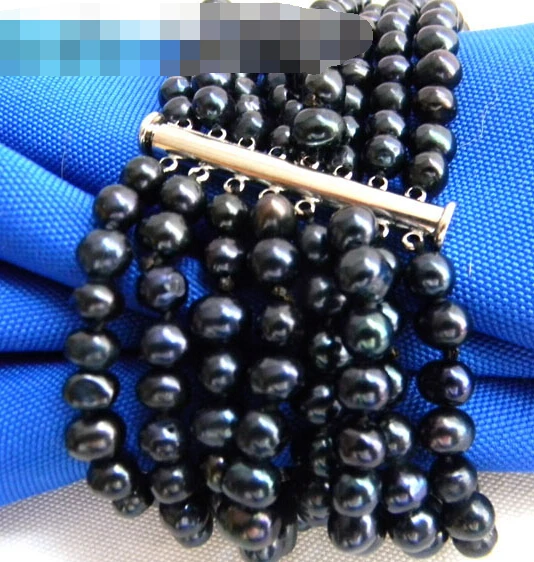 

0940 8Strands 8'' Black Round Freshwater Pearl Bracelet