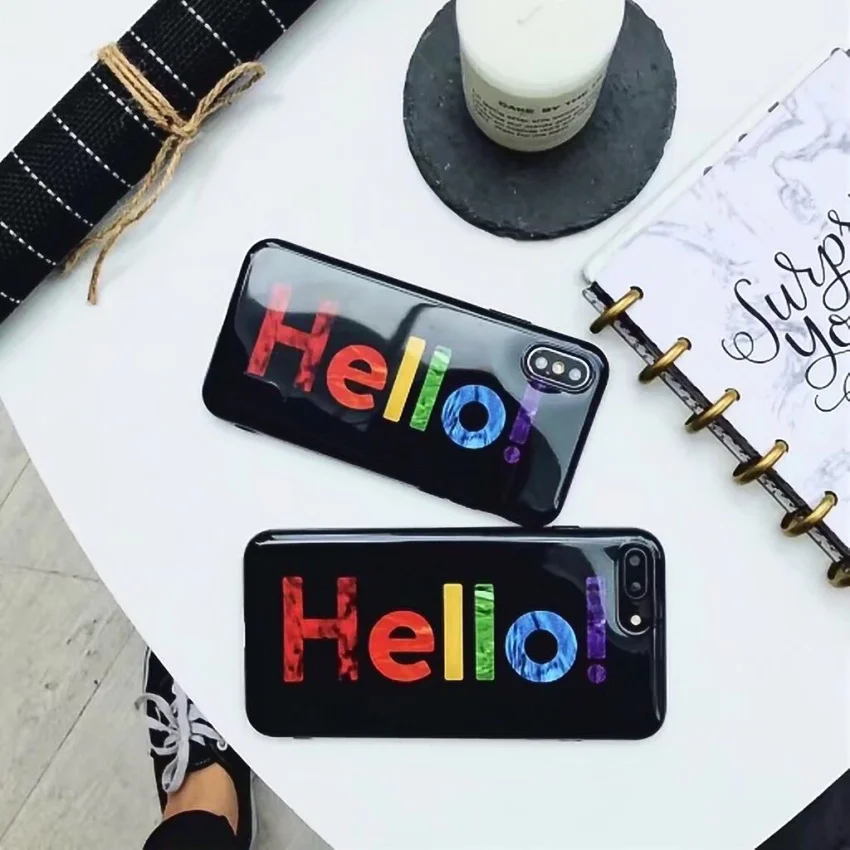 Luxury Rainbow Glitter Phone Case For iPhone 7 8 Plus X  Hello Letter Print Soft TPU Cases Back Cover For iPhone 8 7 6 S Plus  (9)