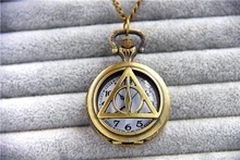 Hp reliquias de la muerte joyería de moda encanto de la vendimia del reloj de bolsillo colgante collar