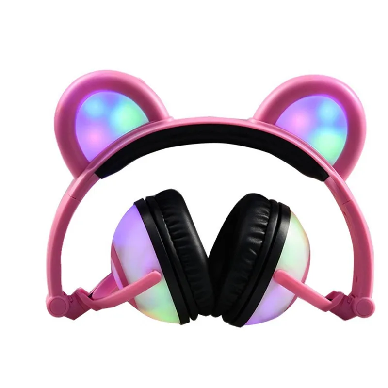 Foldable Bear Ear Recharging Headphones Panda Gaming Headset With Glowing LED Light halloweeen gift for girls kids adults Phones