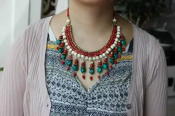 

NK151 Genuine Tibetan jewelry Coral Bone Beads Multi Charms beaded necklaces Tribal Bohemia Women Necklace Nepal India Jewelry