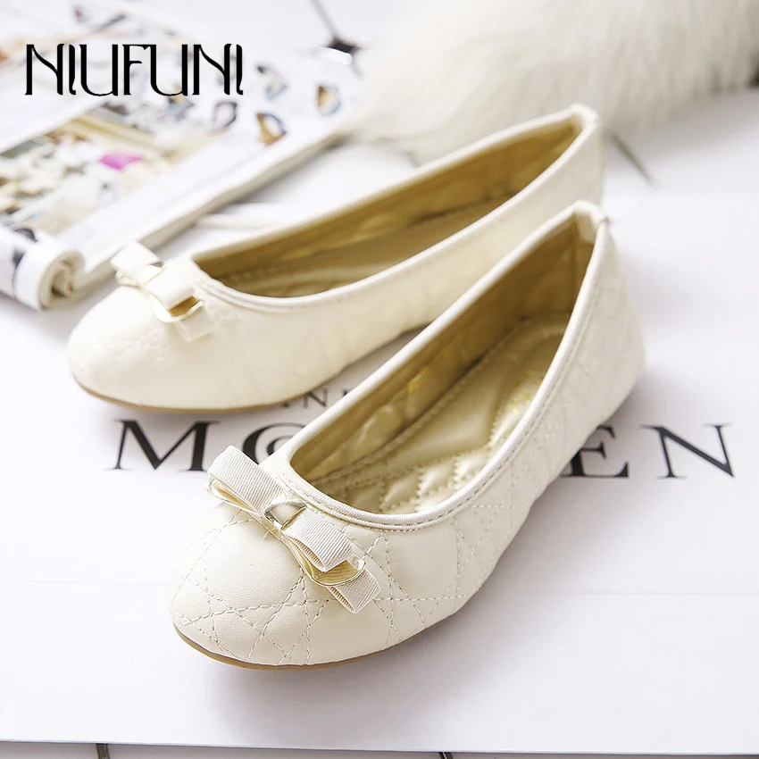 

Plus Size 35-42 Ladies Flat Shoes Bow-knot Solid Women Sandals Platform Casual Shallow NIUFUNI 2019 Bottom Feminino Women Shoes