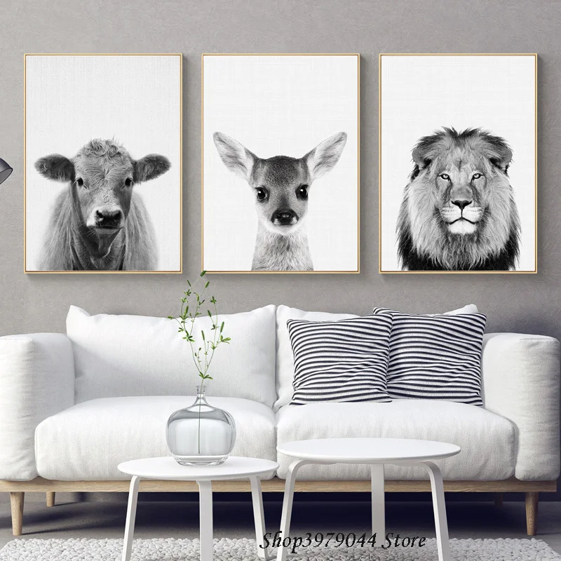 

Animal Lion Art Print Mural Art Pictures Cow Canvas Painting Wall Poster Nordic Deer Decoration Painting Home Decor Unframed