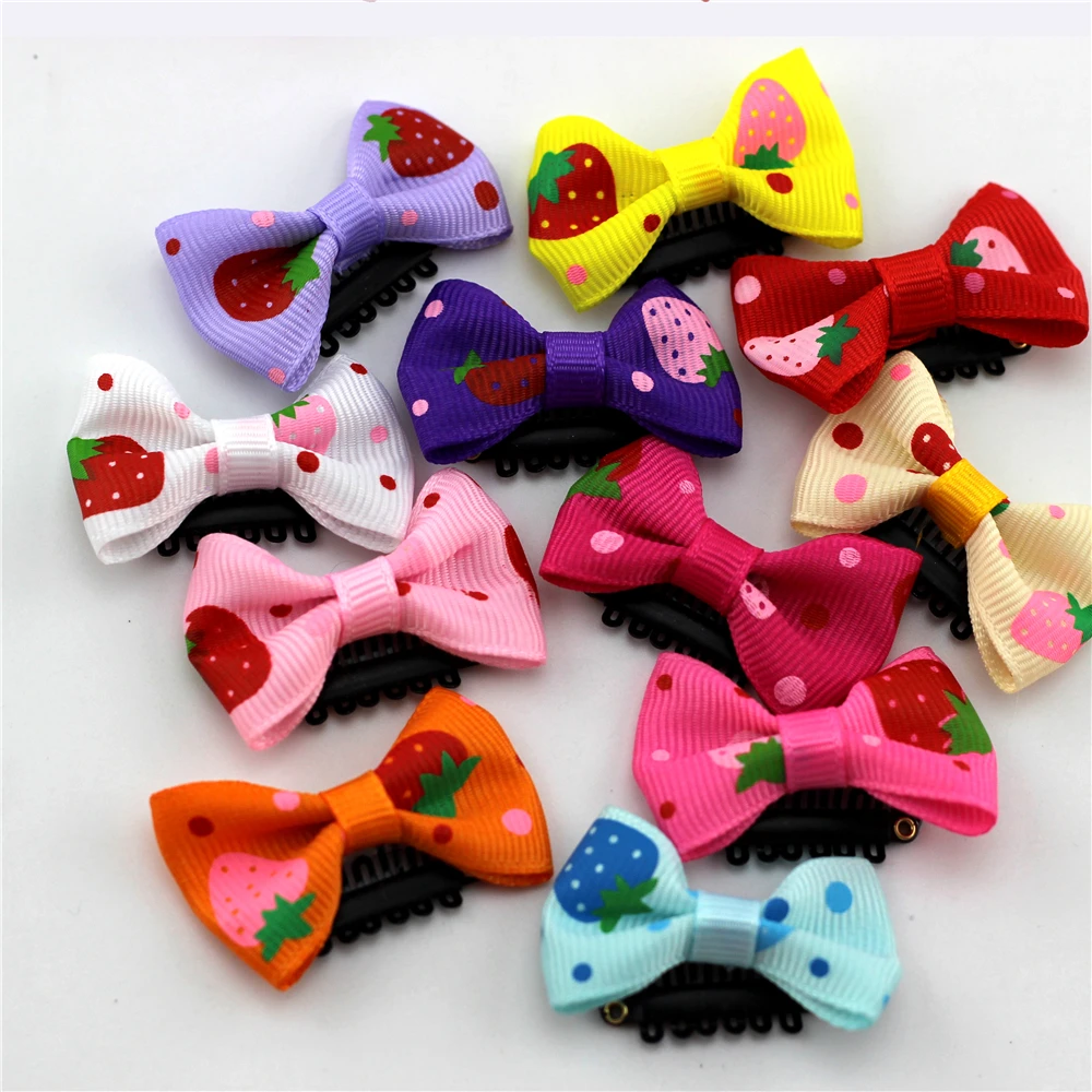 10pc Print Flower/Strawberry/Smile/Cartoon Babies Fine Wispy Hair Mini Latch Wisp Clip Newborn Bow Hair clips Infant Hairpin baby accessories crochet Baby Accessories