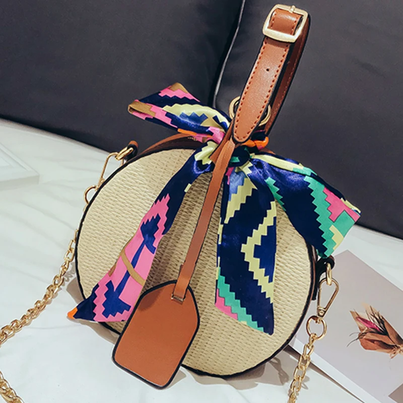 Beach Bag Women Hangbags Summer Small Sac Ladies Round Weaving Handbag Sac A Main Top handle ...