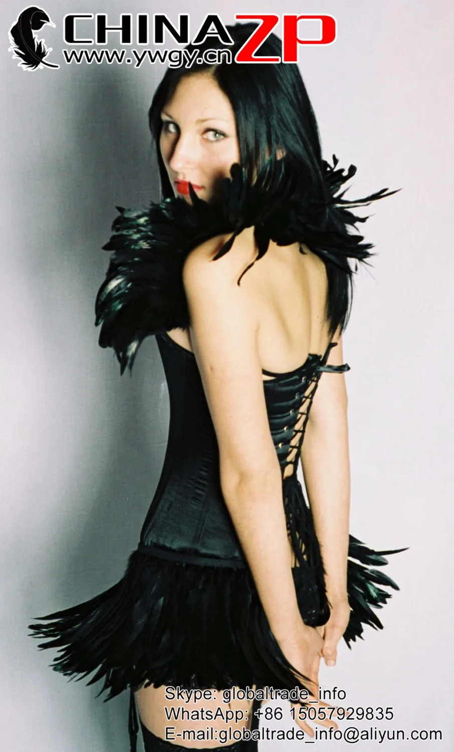 Black Satin, Steel Boned Corset, Feather skirt trim - Made to measure  -Gothic,Wedding,Clubwear,Evening Wear 2