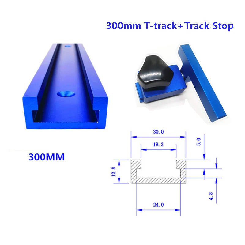 Алюминиевый сплав Т-образными пазами T трек w/дорожки 300/400/500/600800 мм фрезерный станок лобзик слот t-образный Деревообрабатывающие инструменты - Цвет: 300mm T-track Set