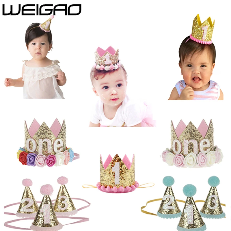 

WEIGAO 1pcs 1 2 3 Birthday Caps First Birthday Boy Children Party Decoration Baby Birthday Headband Crown Birthday Princess Hats