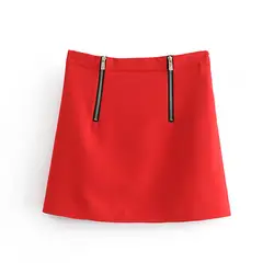 Винтаж Стильный двойная молния одноцветное ПР мини юбка для женщин Мода 2019 г. одноцветное Высокая талия длинная юбка в пайетках