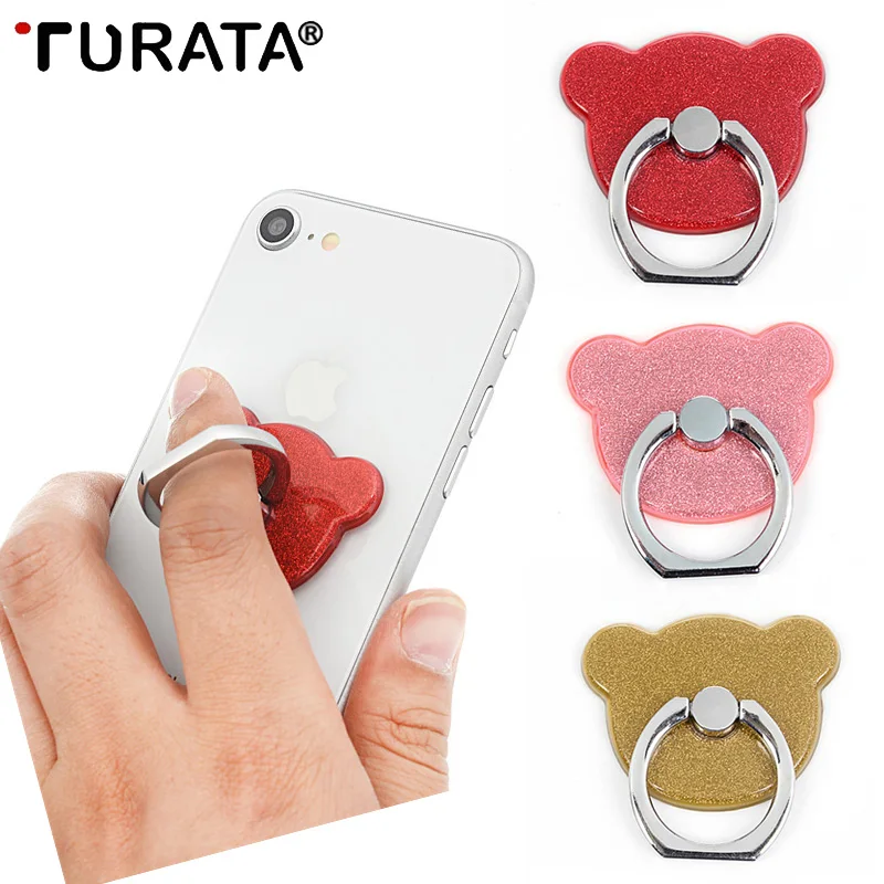 

Turata 360 Degree Finger Ring Holder Bling Little Bear Mobile Phone Stand Holder Universal For Airpods iphone Samsung Huawei LG
