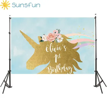 

Sunsfun 7x5ft Photography Backdrop Unicorn Birthday Theme Party Princess Flower Rainbow Golden