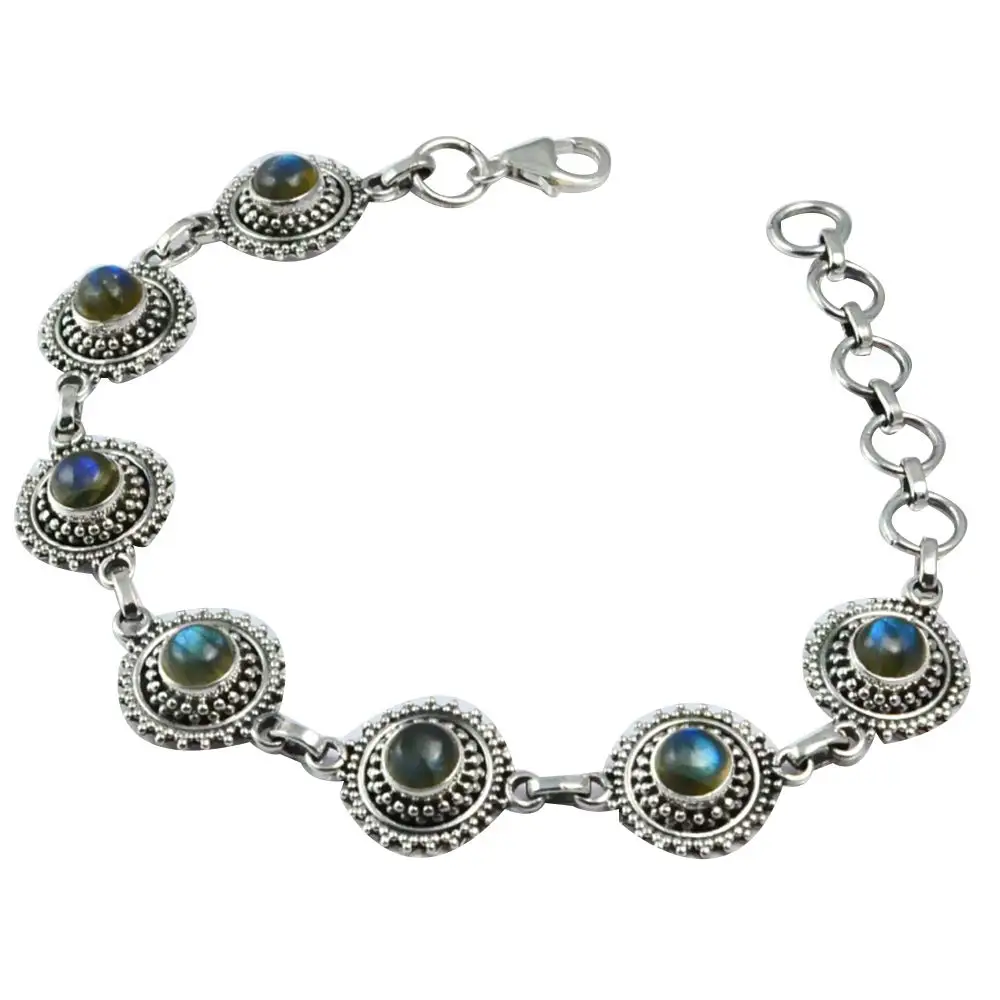 

NiaoZaiFei YunZaiKan Genuine Labradorite Bracelet 925 Sterling Silver,21.5 cm, MHBB0073