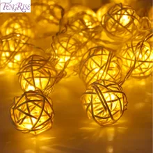 FENGRISE 20 Rattan Ball Led String Fairy Lights Christmas Tree Ornaments Xmas Decoration Warm White LED Lights Home Garden Decor