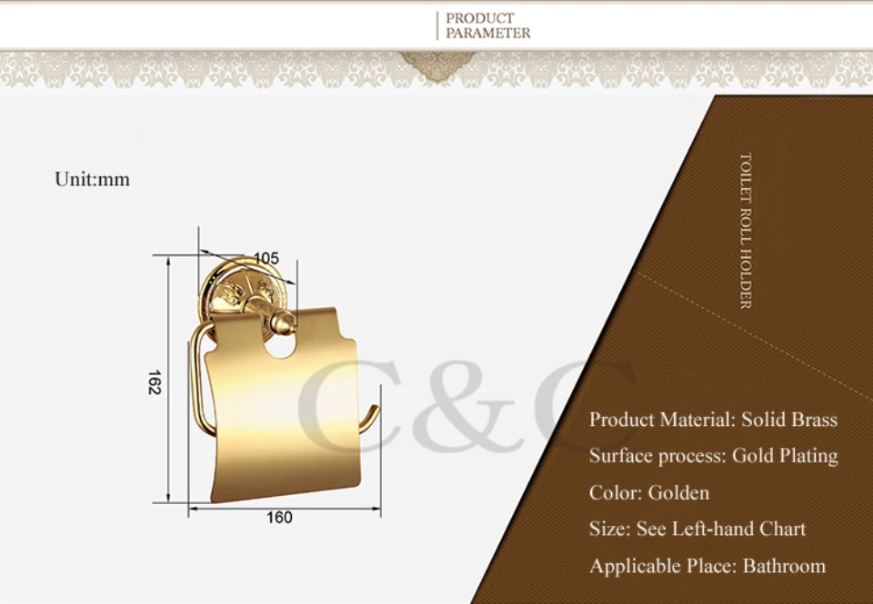 Держатель для туалетной бумаги благородный и элегантный твердой Медь позолота Ванная комната Бумага держатель 1212
