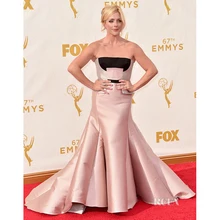 Джейн Krakowski Знаменитости Платья Sexy Бретелек Румяна Розового Атласа Русалка Вечернее Платье Красная Ковровая Дорожка Платья Emmy Awards
