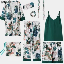 DANALA, сексуальные, хлопок, 8 шт., пижамные комплекты для женщин, с принтом листьев, пижама-кимоно, четыре сезона, подходит для дома