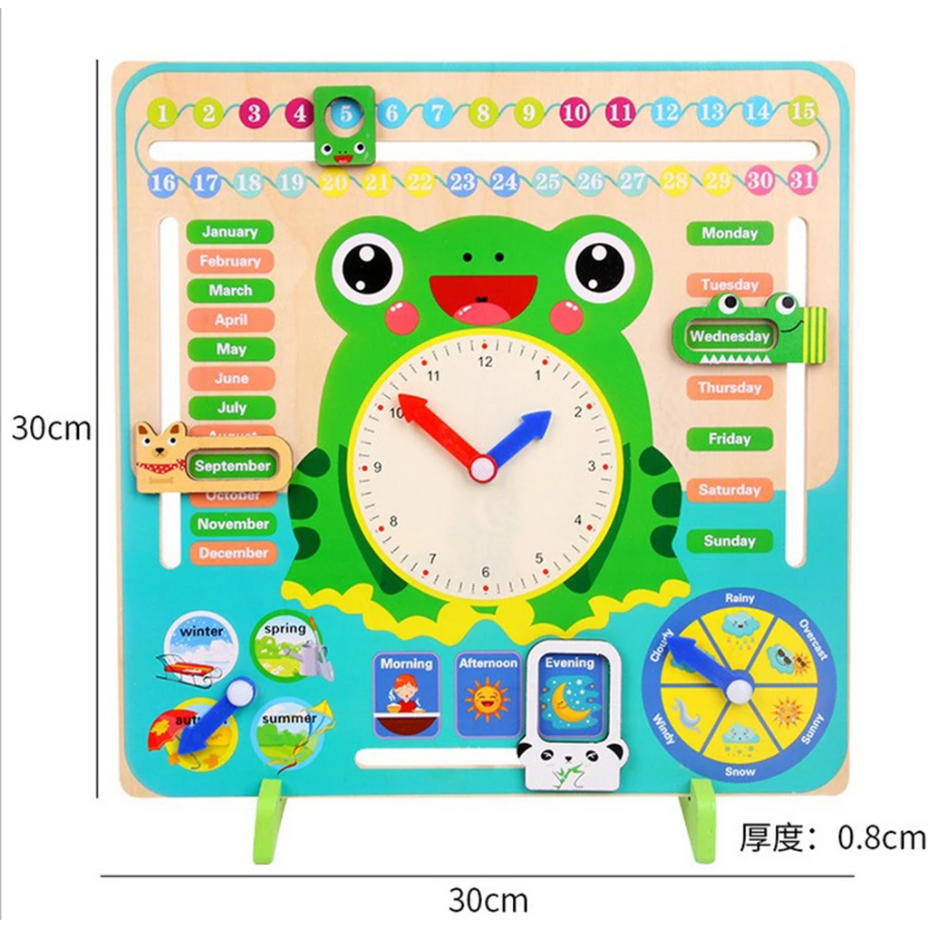 Daily Cognitive Calendar Teaching Clock Board Wooden Early Education Puzzle Learning Toy Time Date Season Weather Month