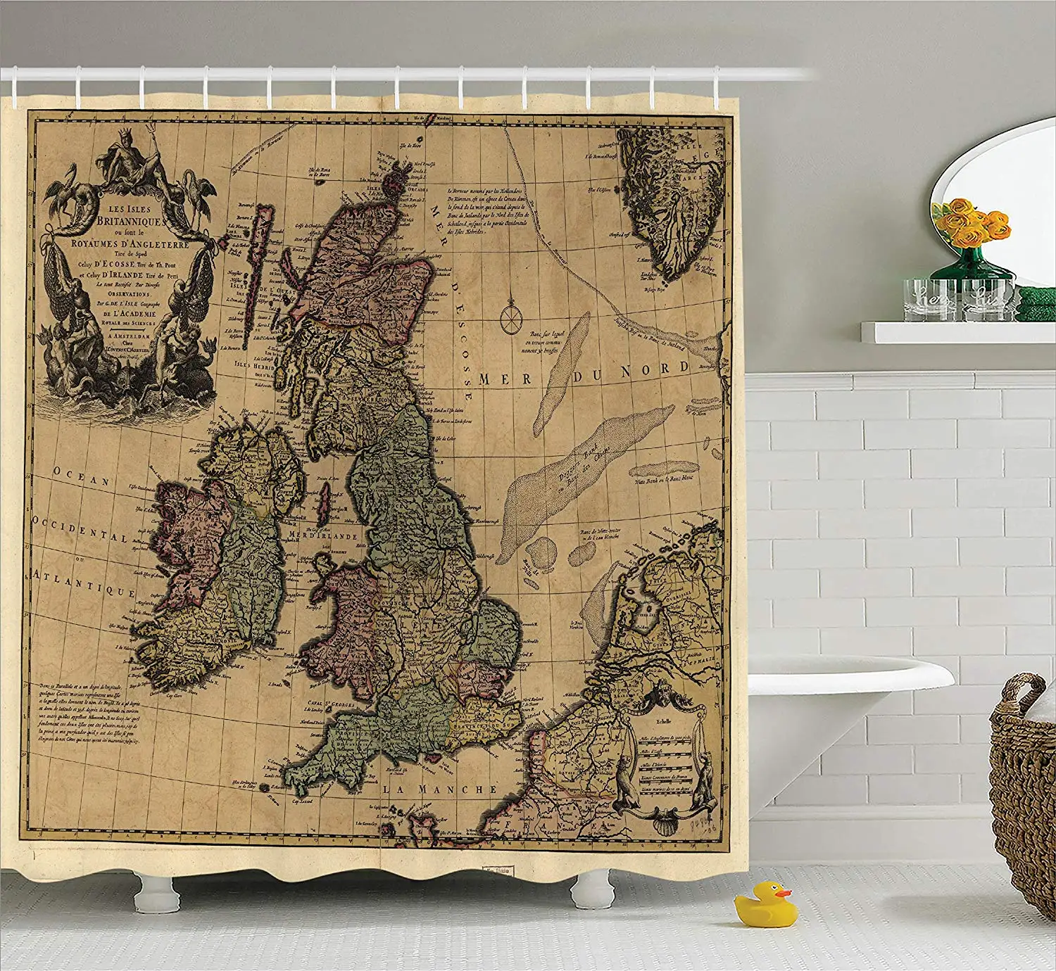 

Decor Collection British Islands Scotland England European History Books Britain Grunge Artwork Polyester Fabric Bathroom