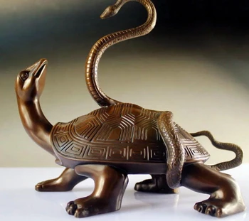 

China Feng Shui Copper Bronze Dragon Turtle Snake Myth Basaltic God beast statue